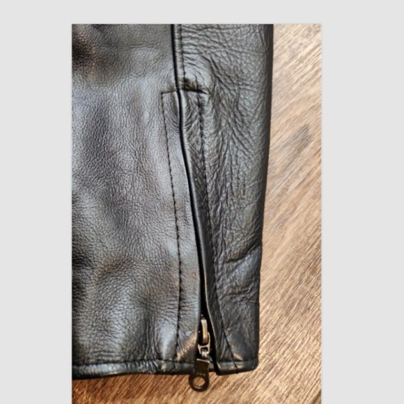 Zony Inc Black Leather Biker Moto Jacket Zip Out Lining - Picture 13 of 14